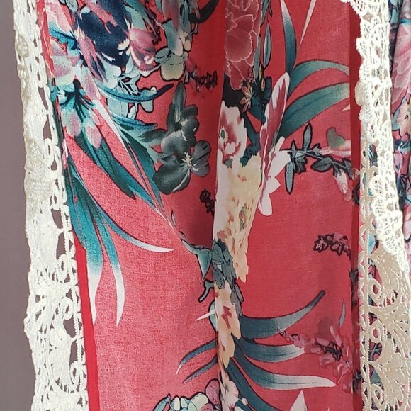 Altar'd State Bright Hawaiian Floral Open Front Duster / Blouse / Coverup s/m - Picture 6 of 6